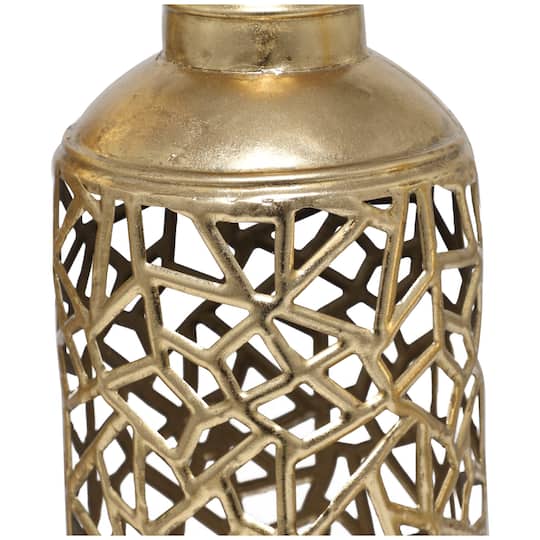 Gold Metal Abstract Patterned Vase with Open Frame Design Set